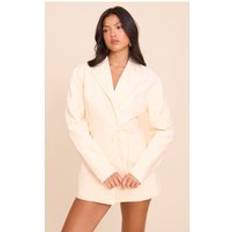 PrettyLittleThing Cream Woven Wrap Blazer Playsuit - White