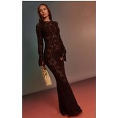 Bruna Saronger & Kimonos PrettyLittleThing Espresso Crochet Tassel Hem Maxi Beach Dress