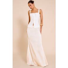 PrettyLittleThing Cream Satin Floaty Maxi Skirt - White