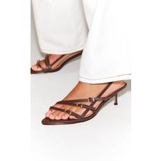 PrettyLittleThing Pu Point Toe Multi Buckle Low Stiletto Heeled Sandals - Chocolate