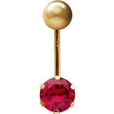 Jewelco London 9ct Gold 6mm Cubic Zirconia Belly Bar Piercing 10mm - Red