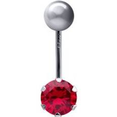Jewelco London Belly Bar Piercing 10mm 9ct White Gold 6mm - Red