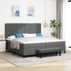Säng 200 x 200 vidaXL Box Spring Säng Med Madrass Bänk Mörkgrå 200x200 cm Ramsäng