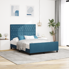 vidaXL Seng Ramme Mørkeblå 160x200 cm Fløjl Rammeseng