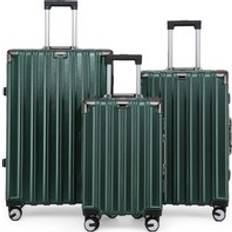 4 Wheels - Green Suitcase Sets Infinity Leather Hardshell Suitcase Robust 8 Wheel Luggage Cabin Bag Medium