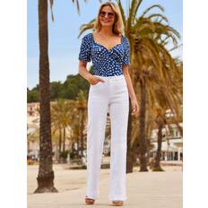 Cotton Blend Wide Leg Denim Jeans