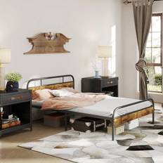 Homcom Double With Headboard Rustic Brown Frame Bed