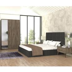 Bed Packages JV Möbel Modern Schlafzimmereinrichtung Set Braun 4tlg Betten-Sets