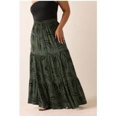Yours Abstract Tiered Maxi Skirt - Light Khaki
