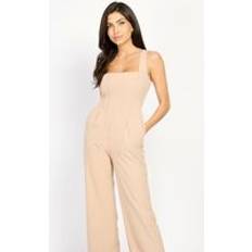 Brown - Women Jumpsuits & Overalls Little Mistress Wide Leg Corset Bodice Jumpsuit Light Brown