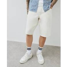 Men Shorts River Island Cream Regular Fit Denim Jorts