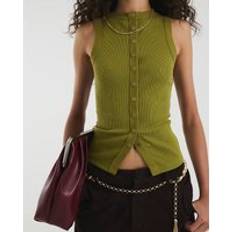 XL Tank Tops River Island Sleeveless Popper Ribbed Tank Top - Green