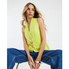 Green - Women Vests River Island Womens Green Sleeveless Button Detail Waistcoat
