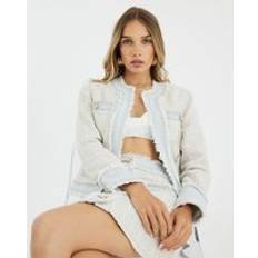 Jackets River Island Womens Cream Long Sleeve Denim Boucle Mix Jacket