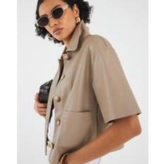 River Island Faux Leather Button Through Shirt - Brown