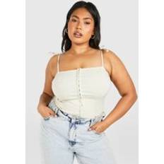 Beige - Women Corsets boohoo Plus Hook And Eye Tie Shoulder Corset Top - Beige