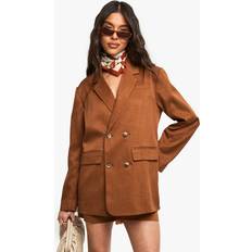 Orange - Women Blazers boohoo Tailored Linen Look Double Breasted Blazer - Orange