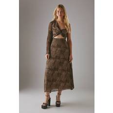 Tie Dye Clothing Warehouse Pleated One Shoulder Cut Out Midi Dress - Animal