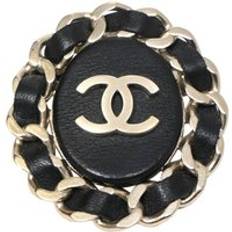 Black Brooches Chanel Preloved CC Logo Leather Brooch - Black