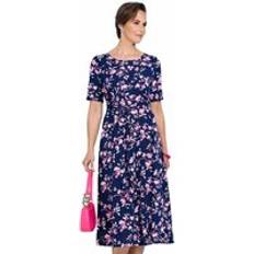 Amber Tie Front Print Occasion Dress Flattering Fit Flare Style - Navy