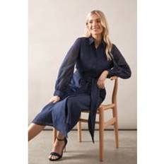 Wallis Petite Satin Detail Organza Midi Shirt Dress - Navy