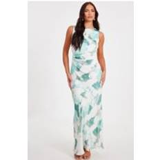 Quiz Satin Marble Midaxi Dress - Pale Green