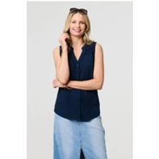 Izabel London Lace Trim Sleeveless V-Neck Blouse - Blue