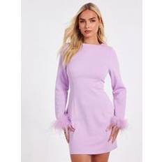 Quiz Feather Trim Mini Dress - Light Purple