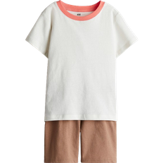H&M Boys 2-Piece Cotton Jersey Set - White/Brown