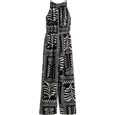 H&M Textured Jersey Jumpsuit - Black/Cream Patterned