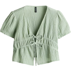 H&M Crinkled Tie Front Top - Light Dusty Green