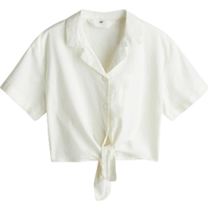 H&M Cropped Knot-Detail Shirt - White