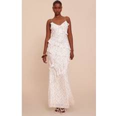 PrettyLittleThing Floral Embroidered Frill Maxi Dress - White