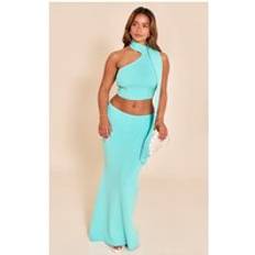 PrettyLittleThing Shape Aqua Knitted Maxi Skirt - Blue