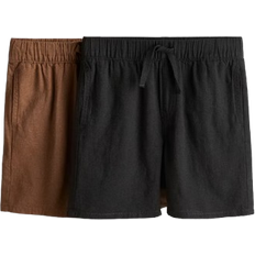 H&M Linen Blend Shorts 2-Pack - Black/Light Brown