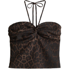 H&M Short Halter Neck Top - Black/Leopard Print