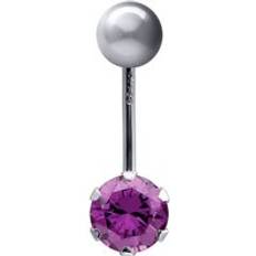 Zirconia Piercings Jewelco London Ladies 9ct Yellow Gold 6mm Cubic Zirconia - Purple
