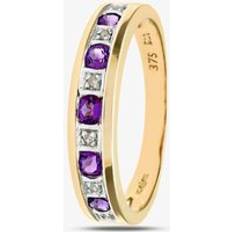 Amethyst Rings T.H.Baker 9ct Yellow Gold Amethyst Diamond Channel Eternity Ring