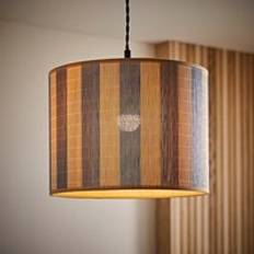Blue Pendant Lamps ValueLights Lori Blue Stripe Bamboo Drum Ceiling Pendant Lamp