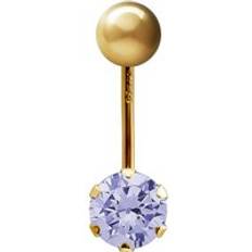 Jewelco London Ladies 9ct Yellow Gold 6mm Cubic Zirconia Belly Bar Piercing 10mm - Lilac