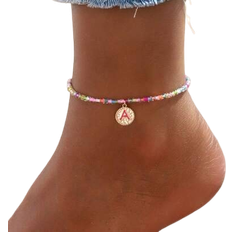 Shein Elegant Colorful Elastic Beaded Initials Anklet - Pink