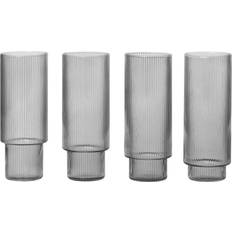 Mouth-Blown Drink Glasses ferm LIVING Ripple Long Smoked Grey Drink Glass 30cl 4pcs