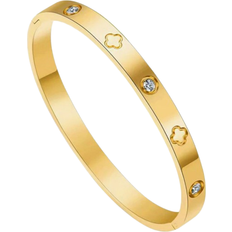 Shein 1 piece titanium steel bangle, mirror polished, vacuum plated, not easy to fade, lucky four-leaf clover with rhinestones, fashionable classic style, suitable for daily Valentine's Day use