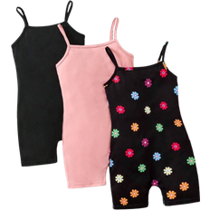 Shein Young Girl Knitted Solid Color Cami Romper With Colorful Flower Pattern Knitted pcsSet