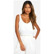White Tank Tops boohoo Basics Satin Scoop Neck Cami - White