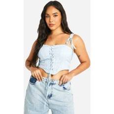 Corsets boohoo Plus Broderie Lace Up Corset Top - Blue