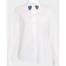Stretch Cotton Poplin Shirt Embroidered Collar - White