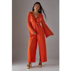 Orange Jumpsuits & Overalls Warehouse Petite Chiffon Pleated Keyhole Flared Sleeve Jumpsuit - Orange