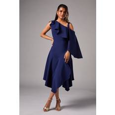 Coast One Shoulder Ruffle Crepe Midi Guest Dress - Navy