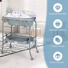 Puslebord med badekar Cwy Babystellebord Med Badekar Badekar PVC Trekk Grå